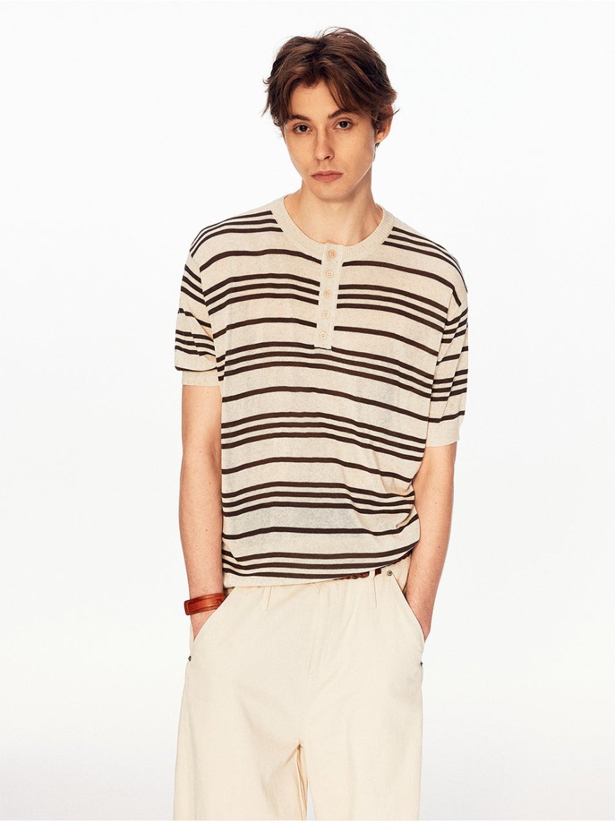 MADWITCH VINTAGE STRIPE HENLEY TEE 27525 - MadWitch Store