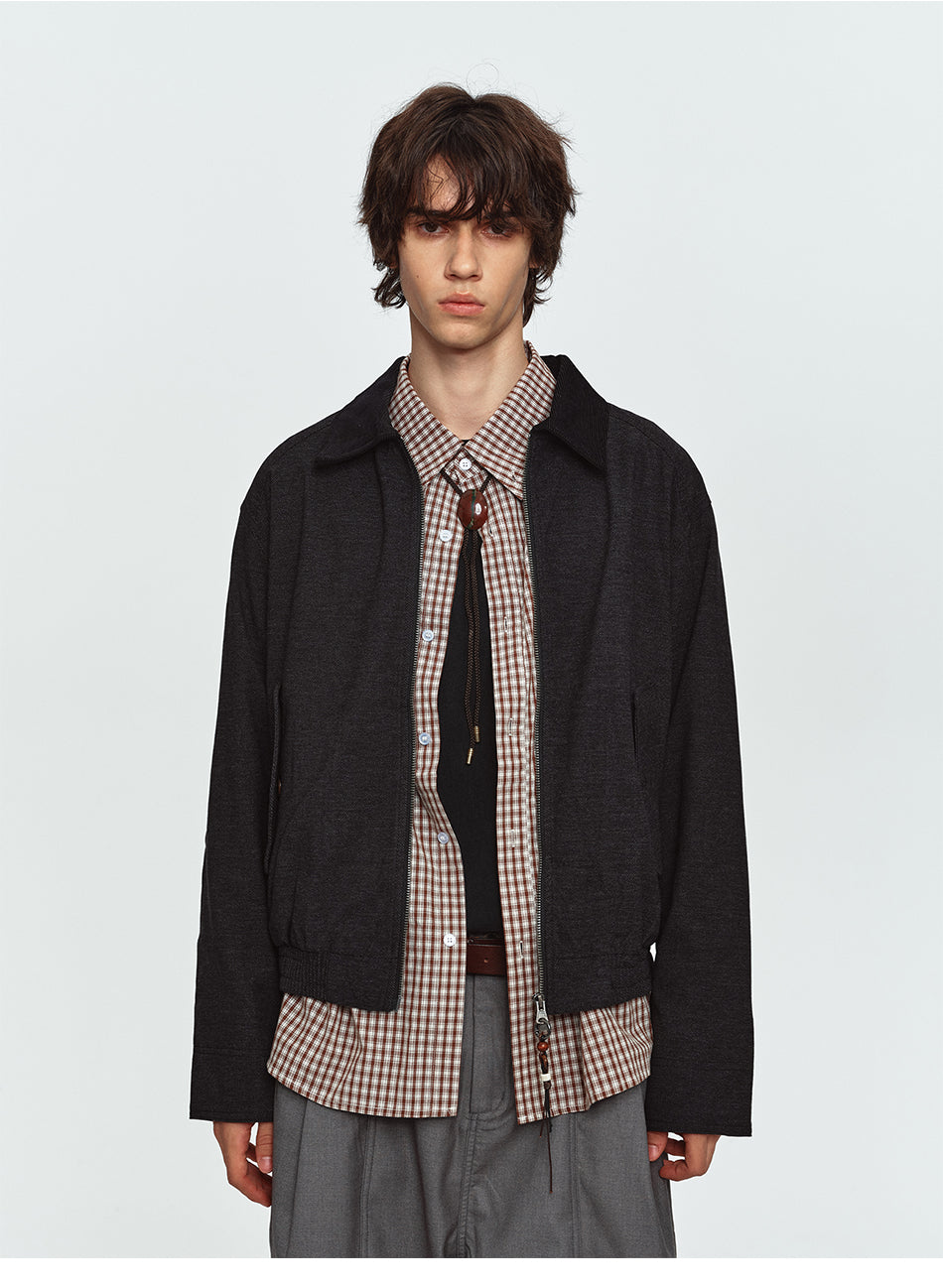 MADWITCH CONTRAST-COLLAR TWO-WAY-ZIP HARRINGTON JACKET #2606WT6067
