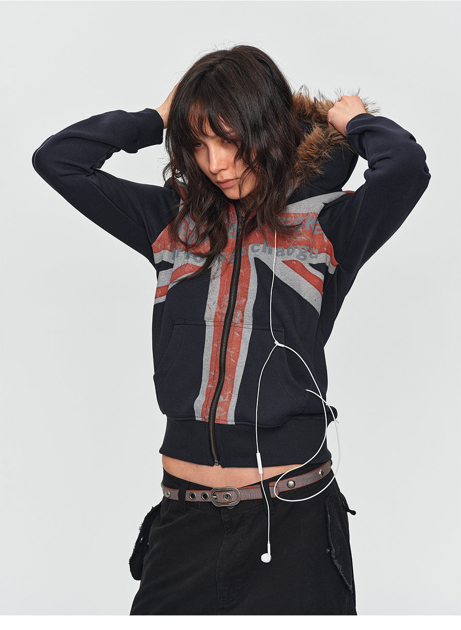 MADWITCH UNION JACK FUR-COLLAR HOODIE #2026553