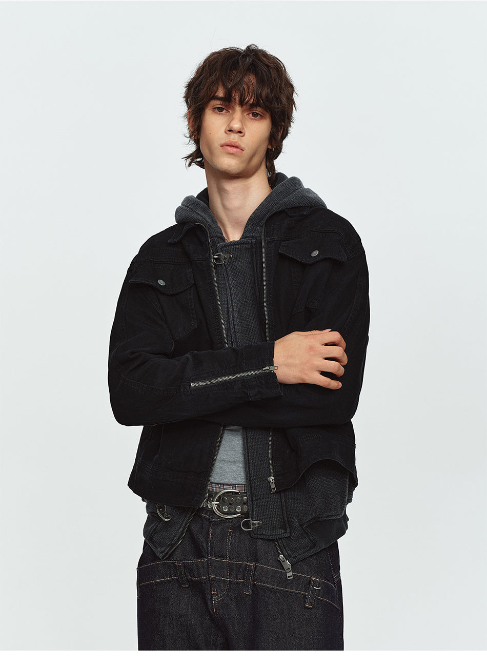 MADWITCH WASHED DISTRESSED COLLARED CROPPED DENIM JACKET #DY3016