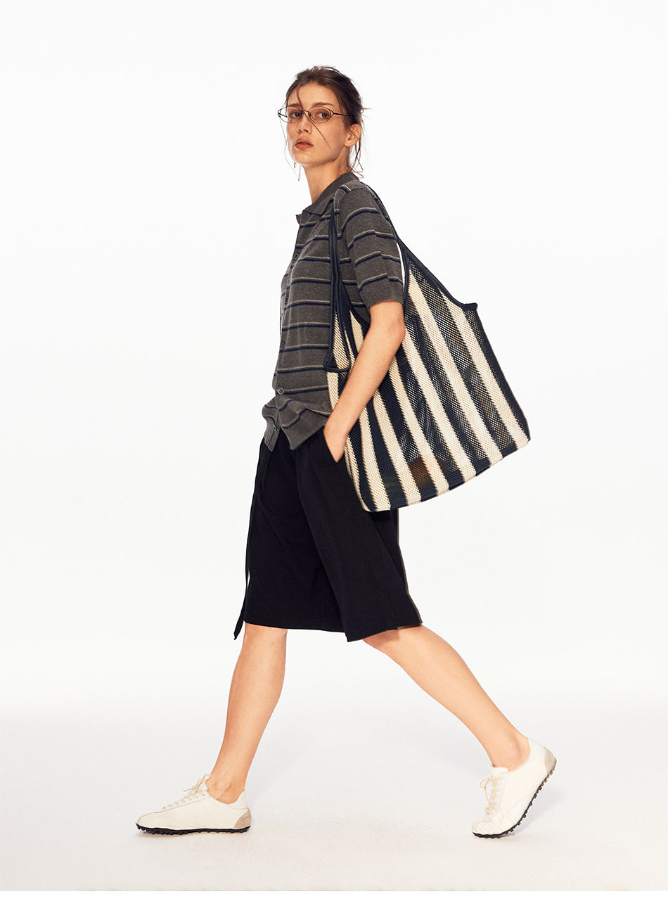 MADWITCH STRIPED LINEN POLO TEE #68693