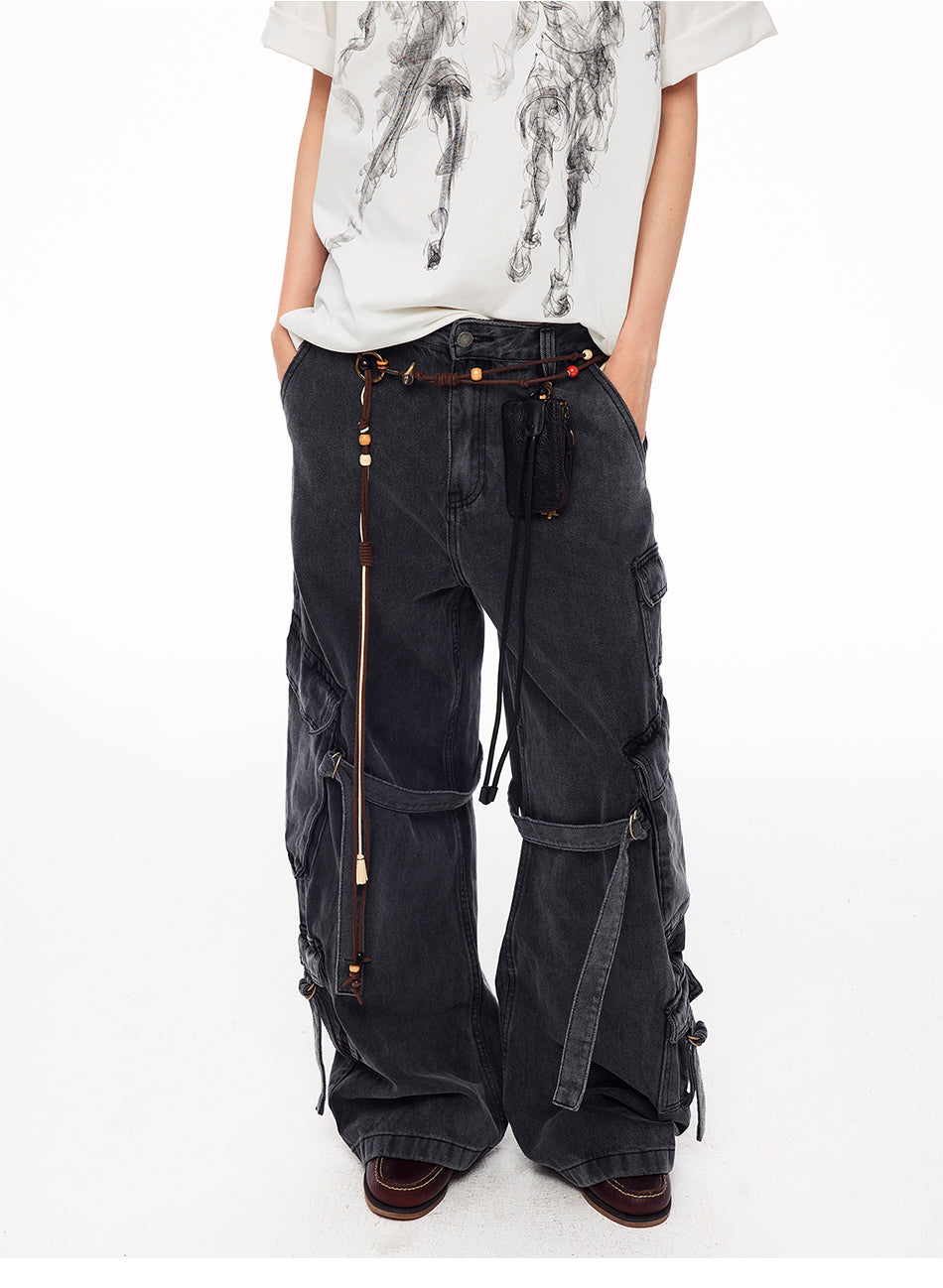 MADWITCH WASHED STRAPPED CARGO JEANS #MC2602