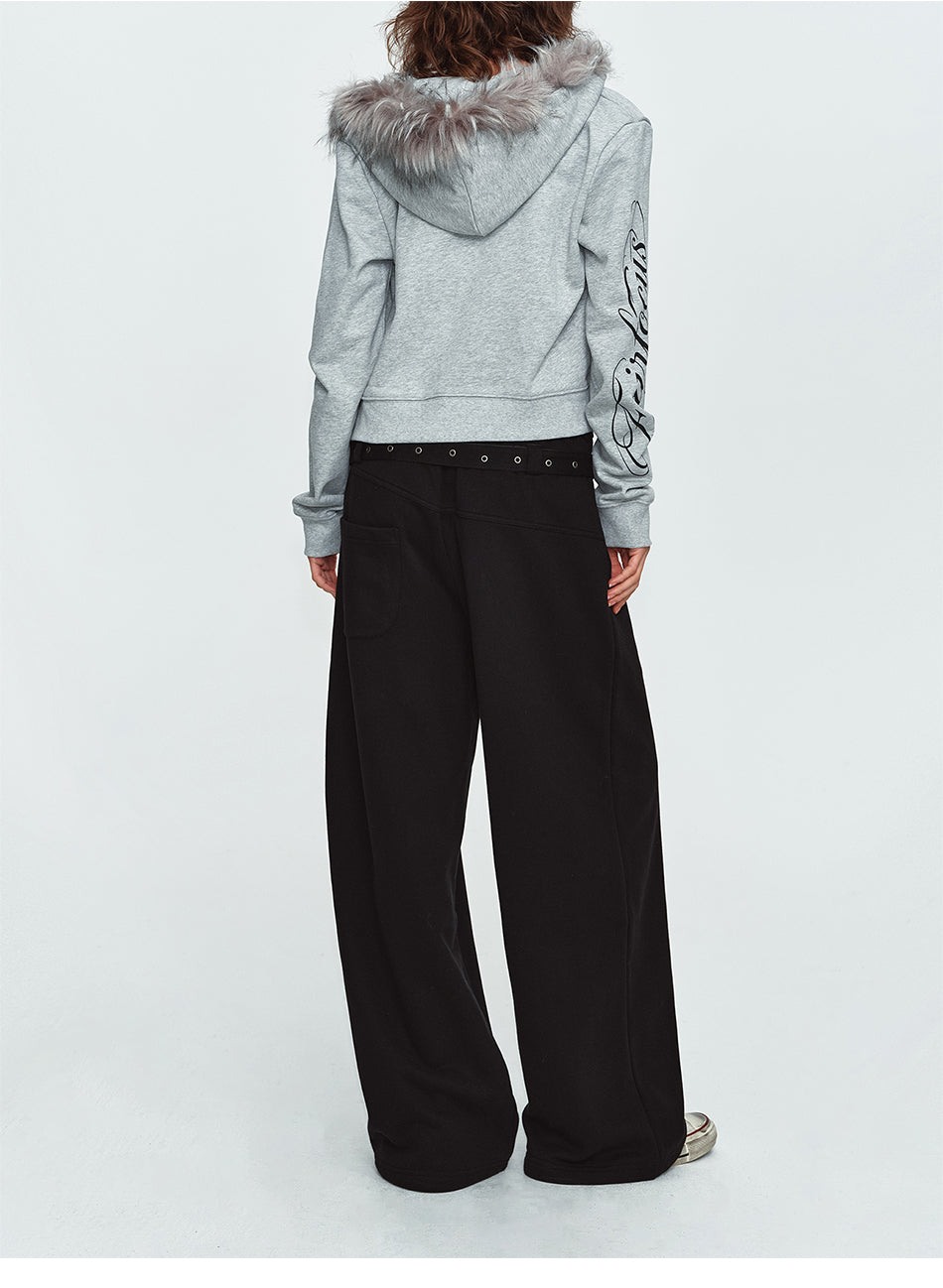 MADWITCH EYELET-BELTED WIDE-LEG RELAXED SWEATPANTS #CK61113