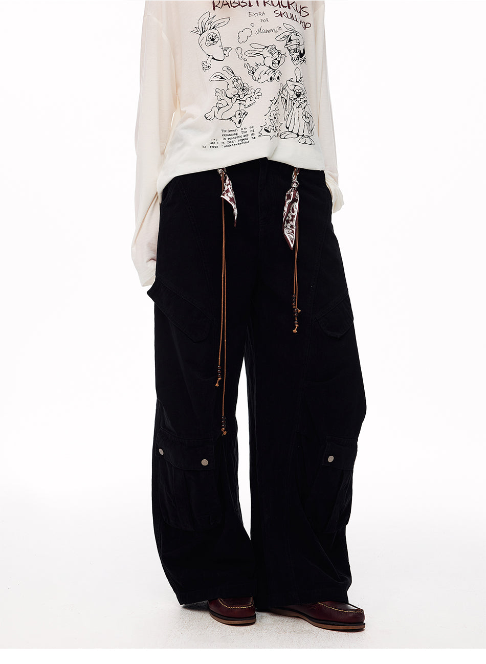 MADWITCH WASHED CURVED-LEG CARGO TROUSERS #5869