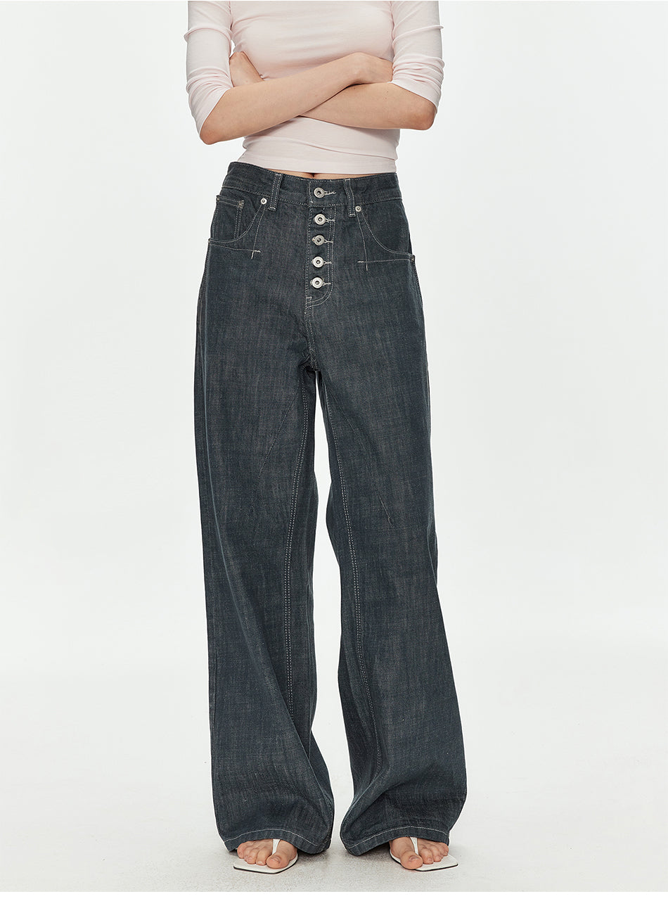 MADWITCH BUTTON FRONT VINTAGE WIDE JEANS #GPC9817