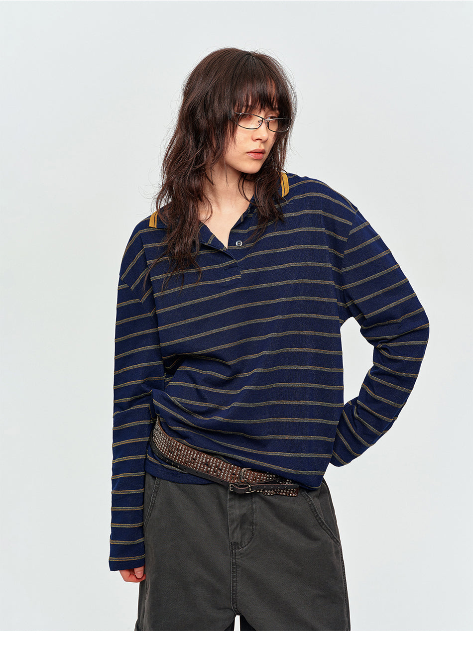 MADWITCH VINTAGE STRIPED DOUBLE-PLACKET POLO #PLO15