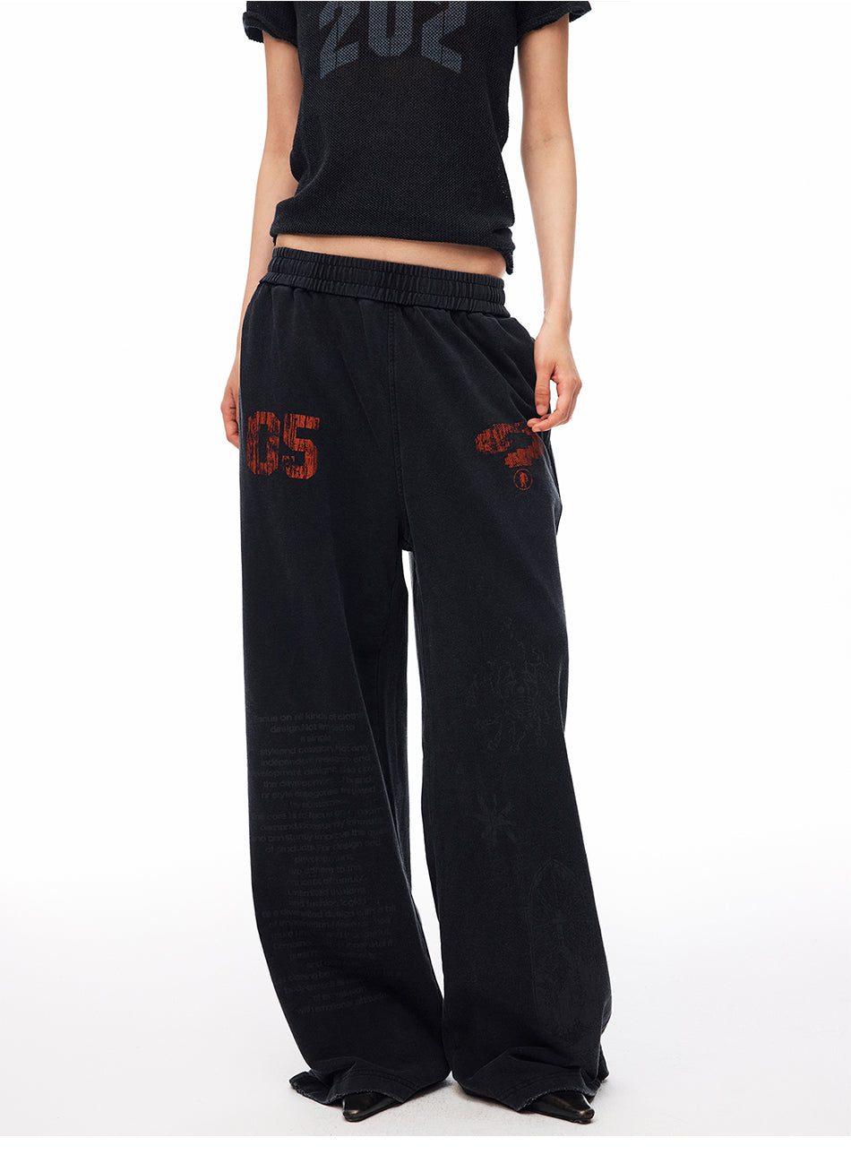 MADWITCH WASHED DISTRESSED PRINTED WIDE-LEG SWEATPANTS #CK61069