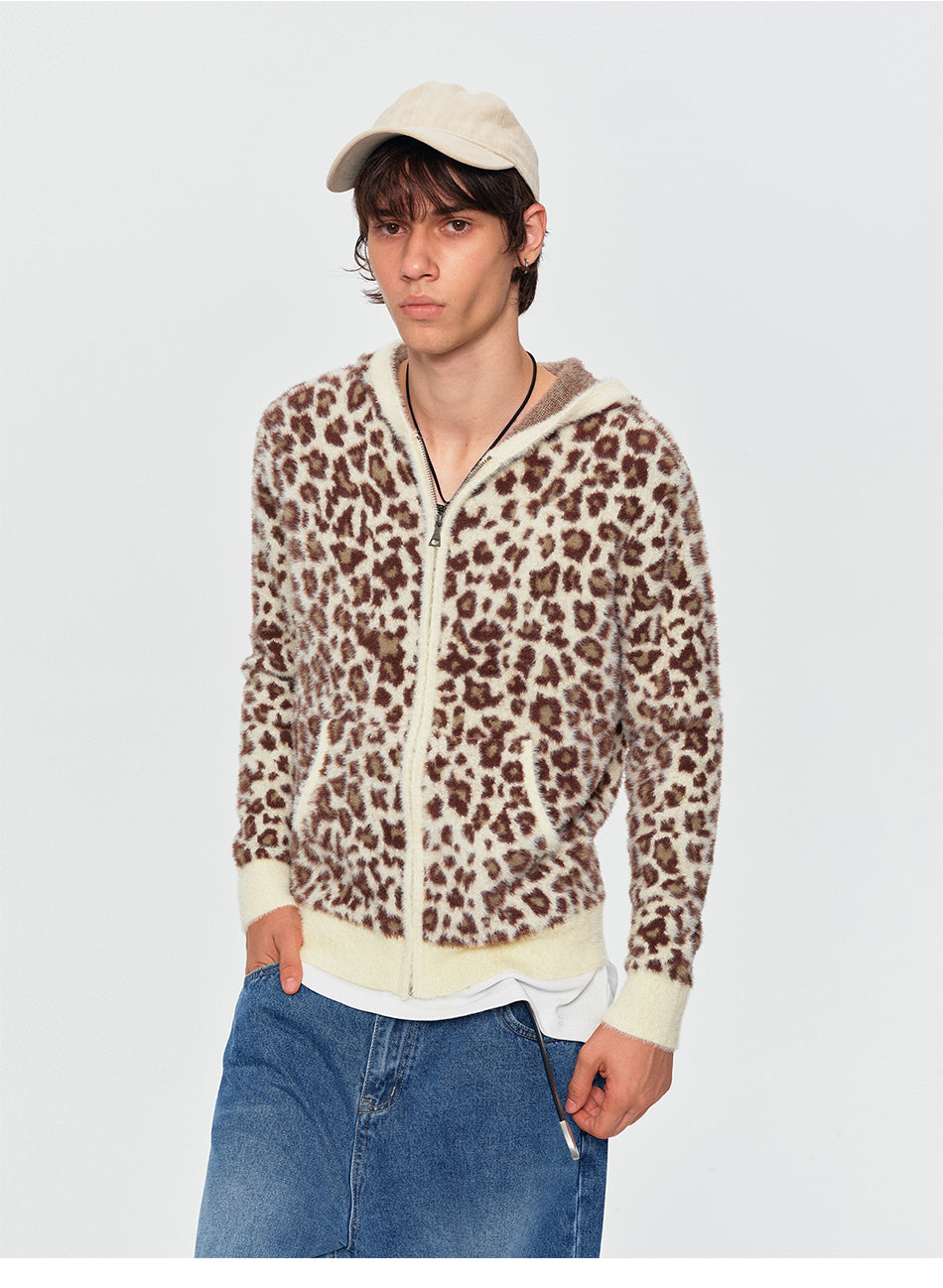 MADWITCH LEOPARD-PRINT PLUSH CROPPED ZIP HOODIE #2606MY2037