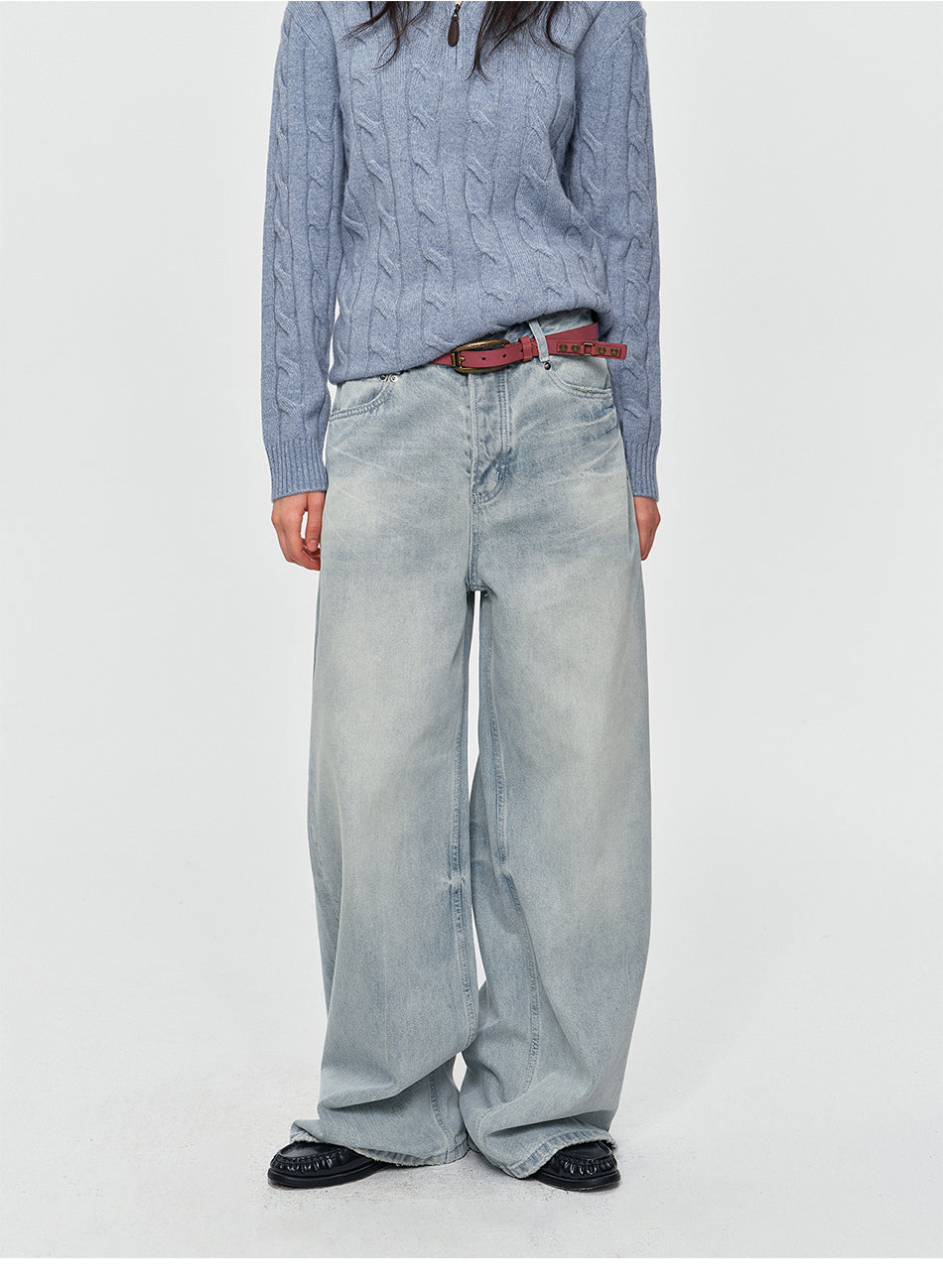 MADWITCH VINTAGE WASHED DRAPED WIDE-LEG JEANS #BKJ7102