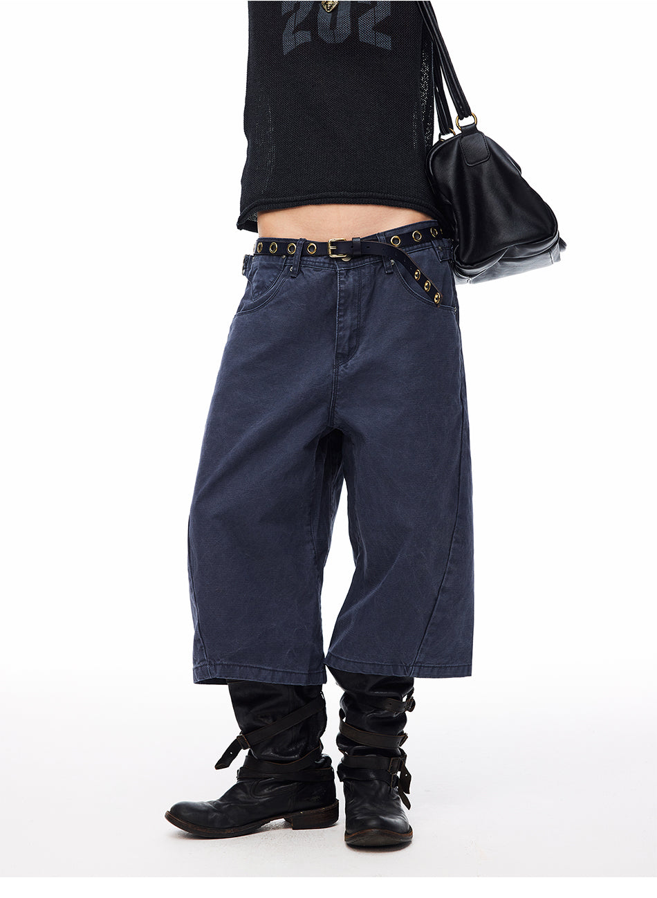MADWITCH WASHED DISTRESSED ADJUSTABLE CAPRI PANTS #GPC9850D