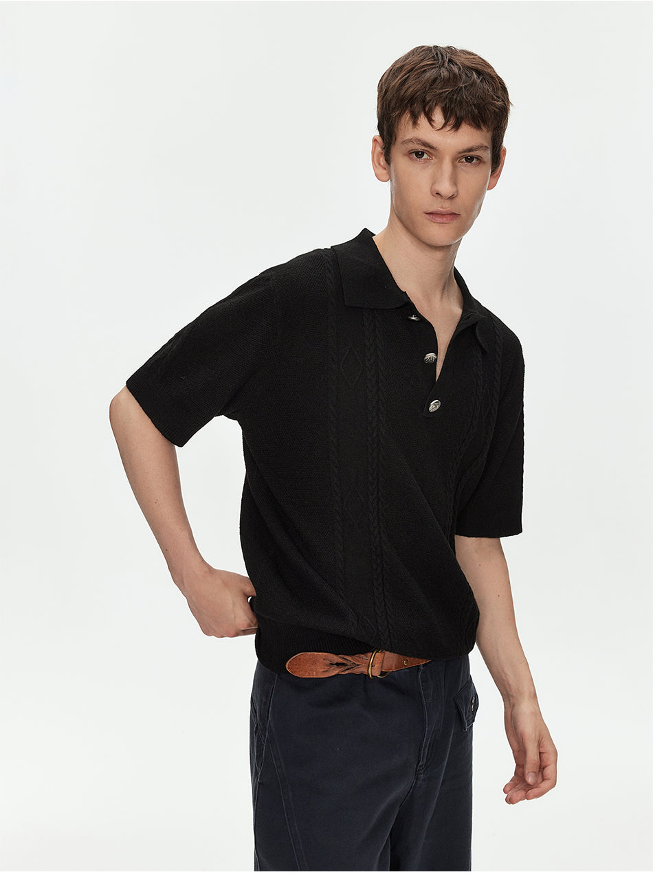 MADWITCH CABLE KNIT COLLAR WOOL SHIRT #AW26820