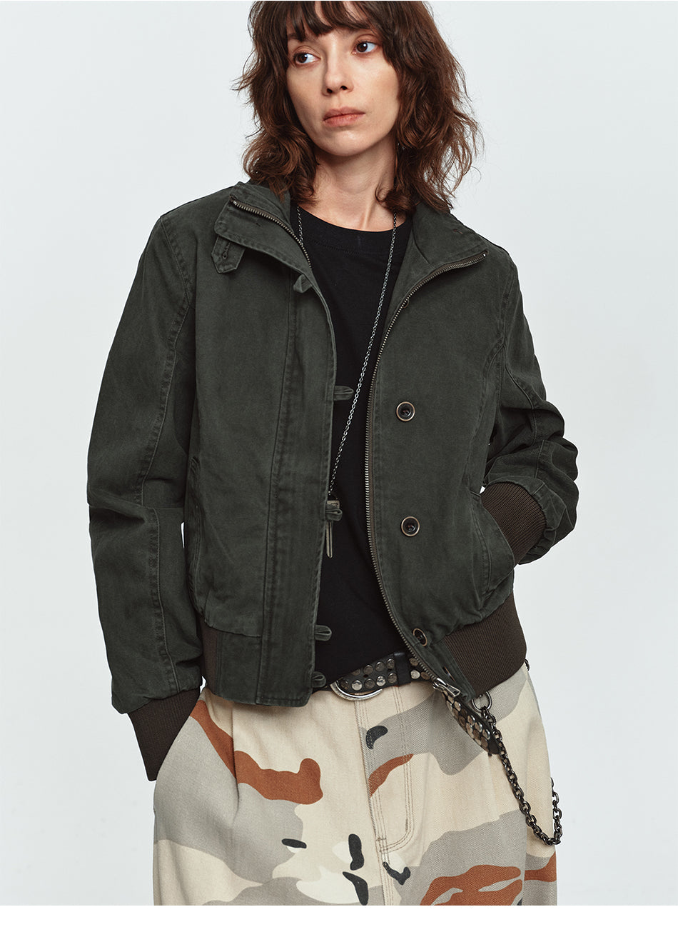 MADWITCH DRAWSTRING-BACK CROPPED STAND-COLLAR JACKET #N605