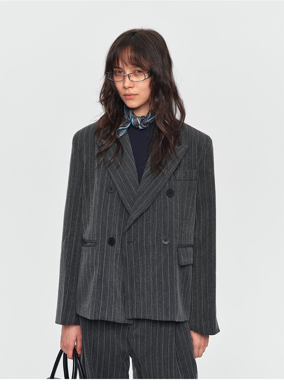 MADWITCH STRIPED DOUBLE-BREASTED OVERSIZED BLAZER #AW26123