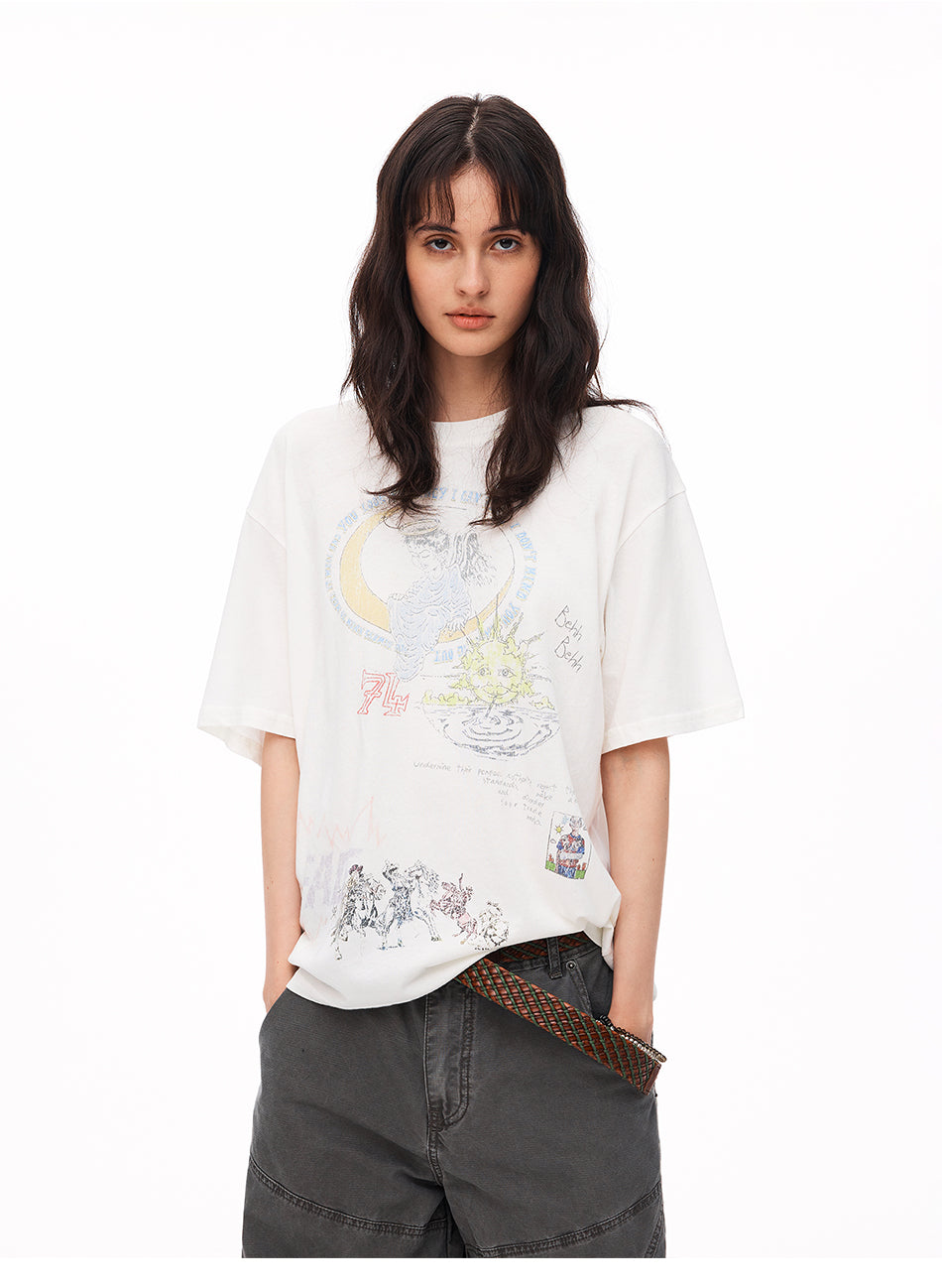 MADWITCH HAND-DRAWN ANGEL GRAFFITI WASHED TEE #TH151