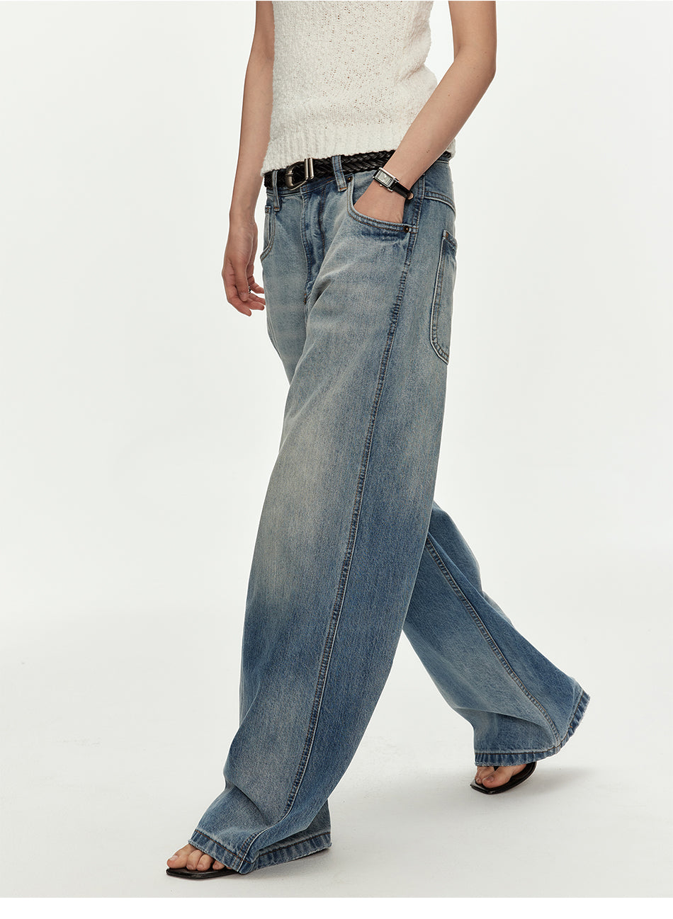 MADWITCH VINTAGE WASHED MARTINGALE WIDE JEANS #GPC9812