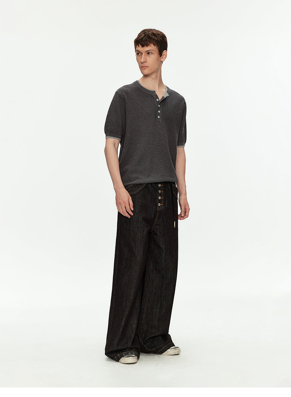 MADWITCH CONTRAST HENLEY KNIT T SHIRT #68695