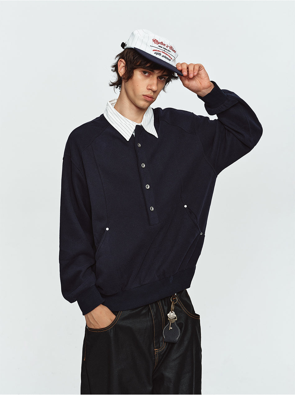 MADWITCH LAYERED HENLEY PREPPY RELAXED SWEATSHIRT #991508