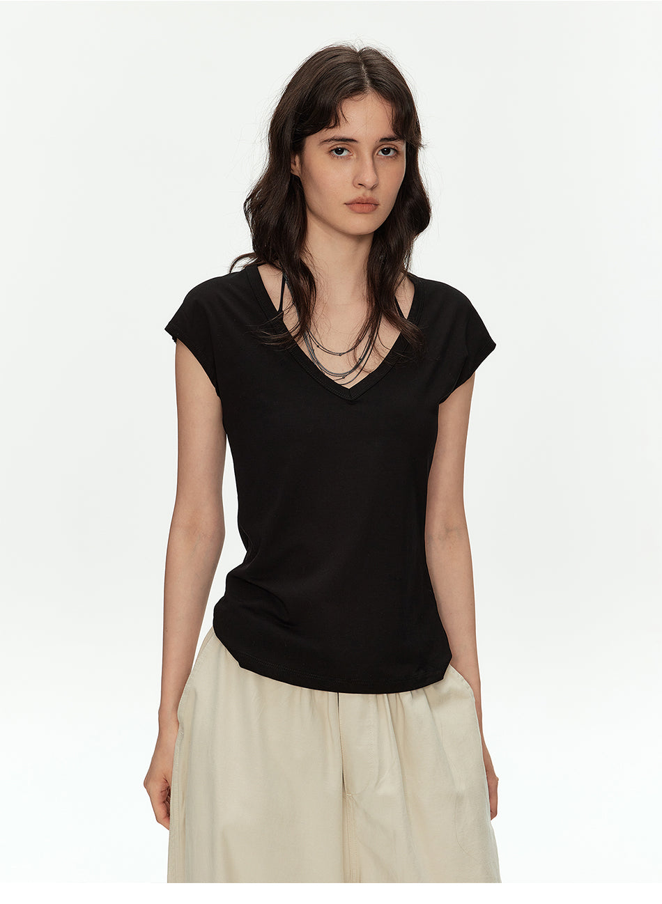 MADWITCH MODAL V-NIP CROP TEE #L0209