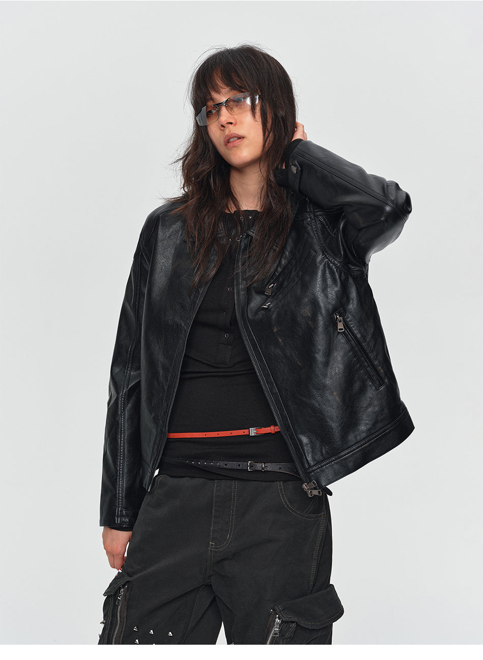 MADWITCH VINTAGE WASHED PU BIKER JACKET #AW26138