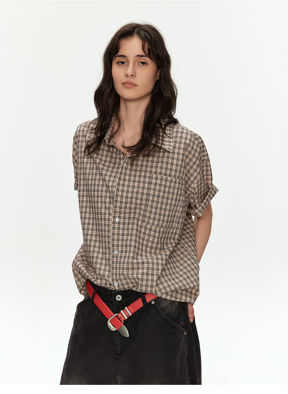 MADWITCH VINTAGE PLAID RELAXED SHIRT #B105