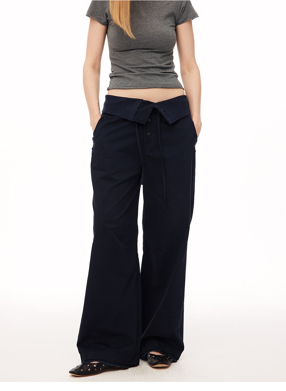 MADWITCH CONTRAST FOLD-OVER WAIST CARGO PANTS #CN61055