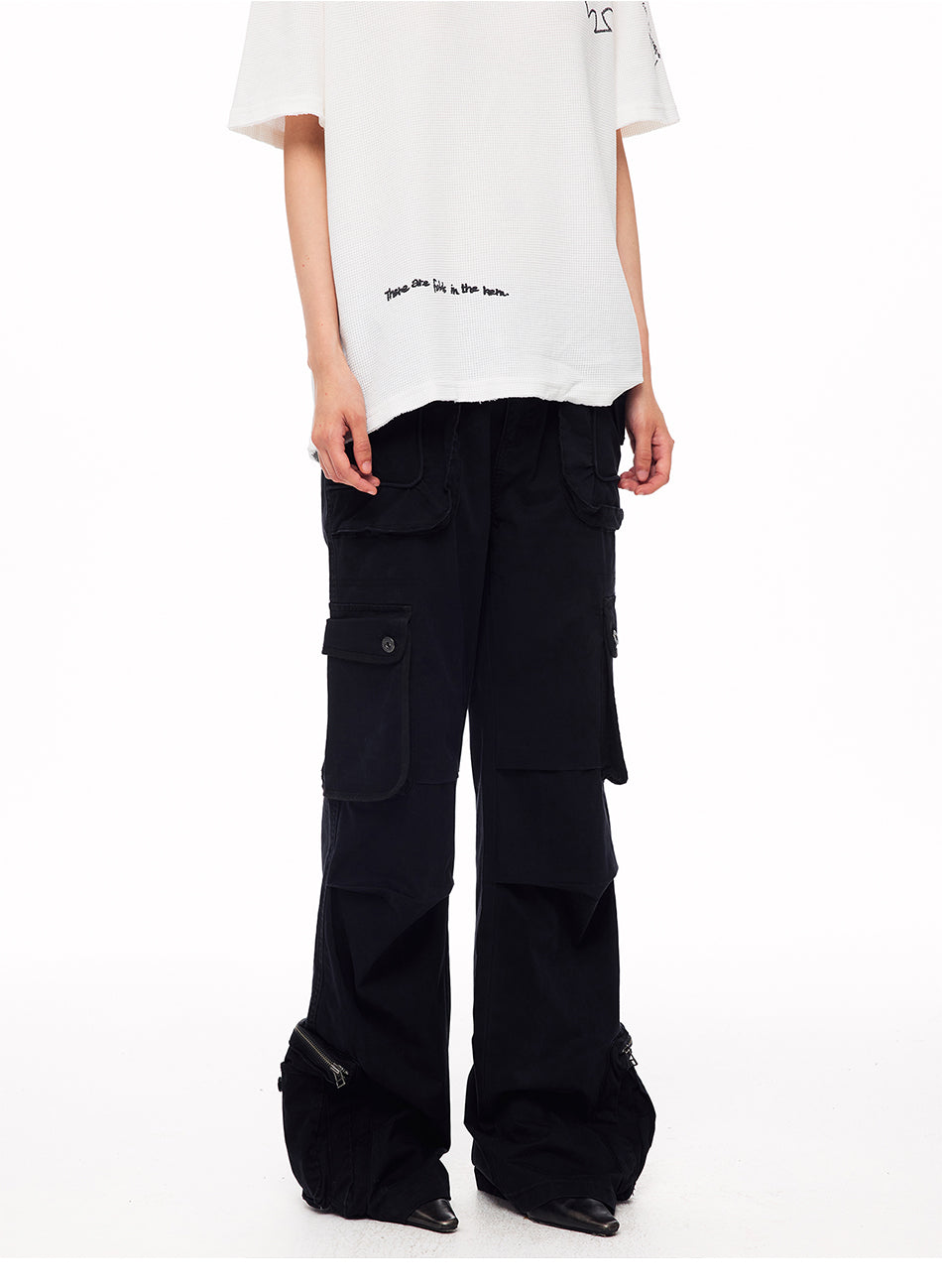 MADWITCH DECONSTRUCTED WASHED FLARE CARGO PANTS #CN61032