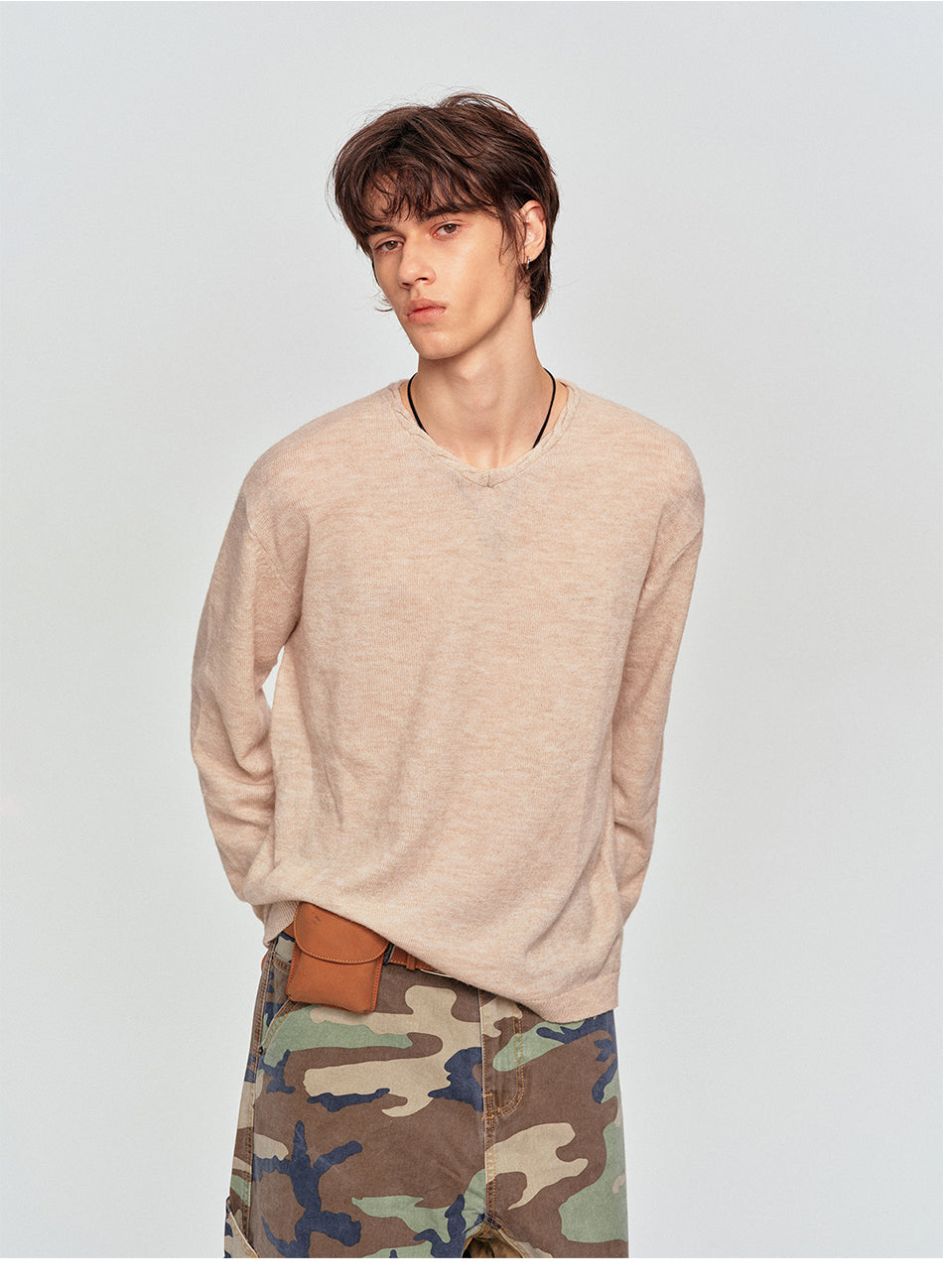 MADWITCH SLOUCHY ROLLED-EDGE V-NECK SWEATER #AW26831
