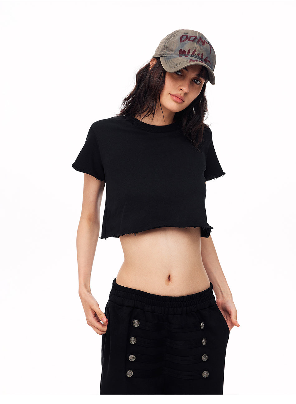 MADWITCH RAW EDGE CROPPED CREWNECK TEE #2026569