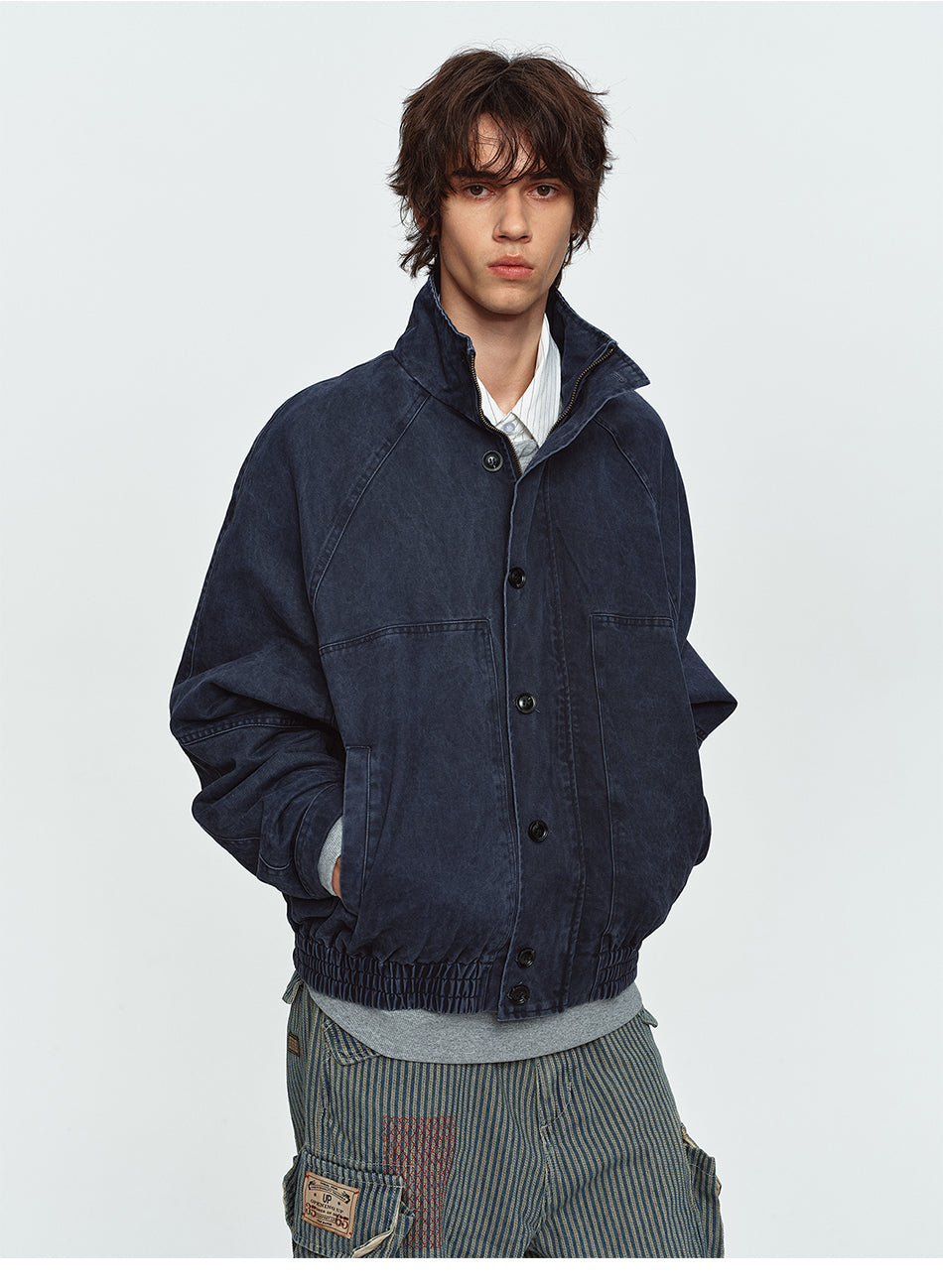 MADWITCH WASHED STAND-COLLAR RIBBED-HEM JACKET #AW26608