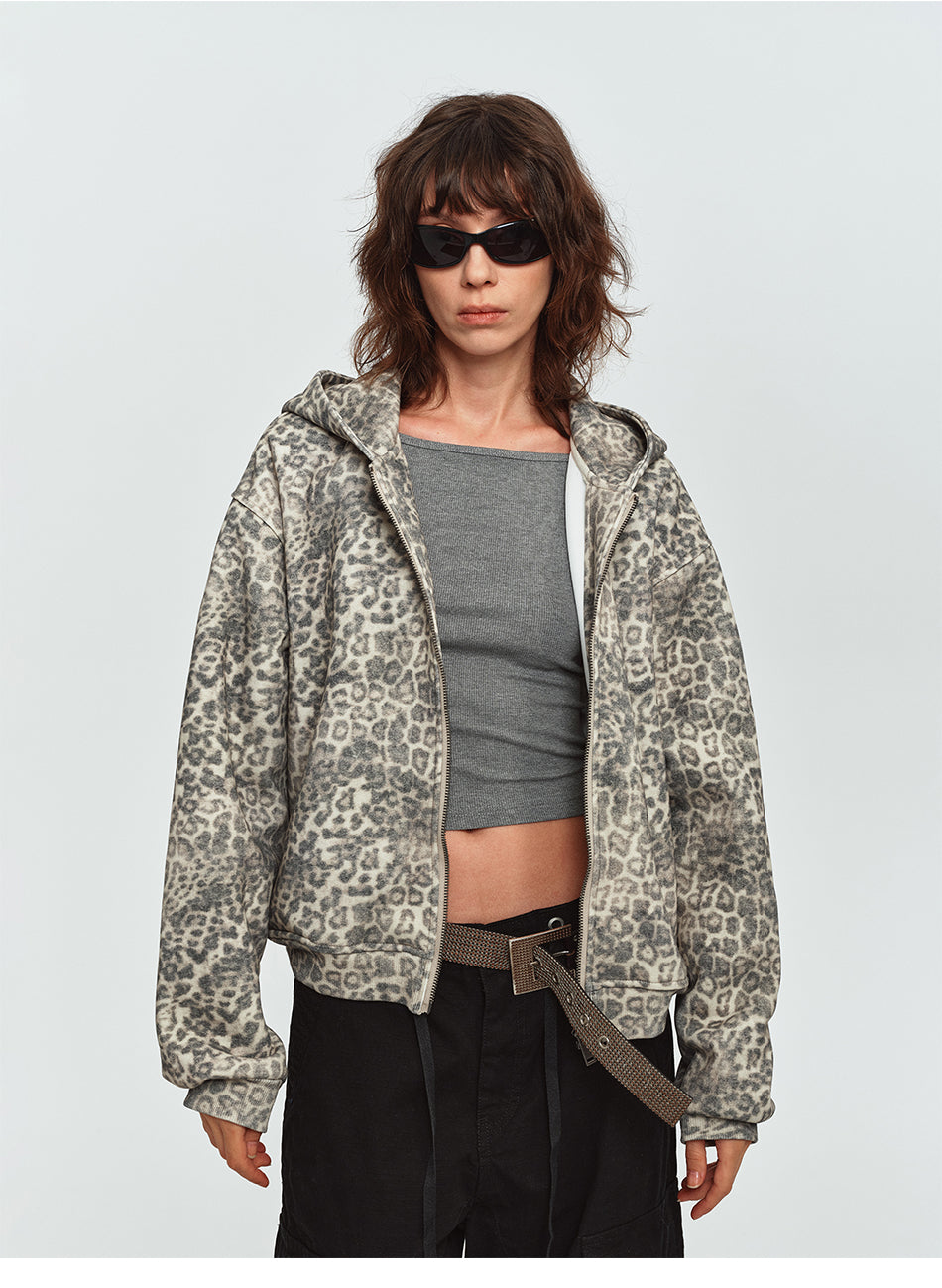 MADWITCH FADED LEOPARD-PRINT OVERSIZED ZIP HOODIE #AW26192