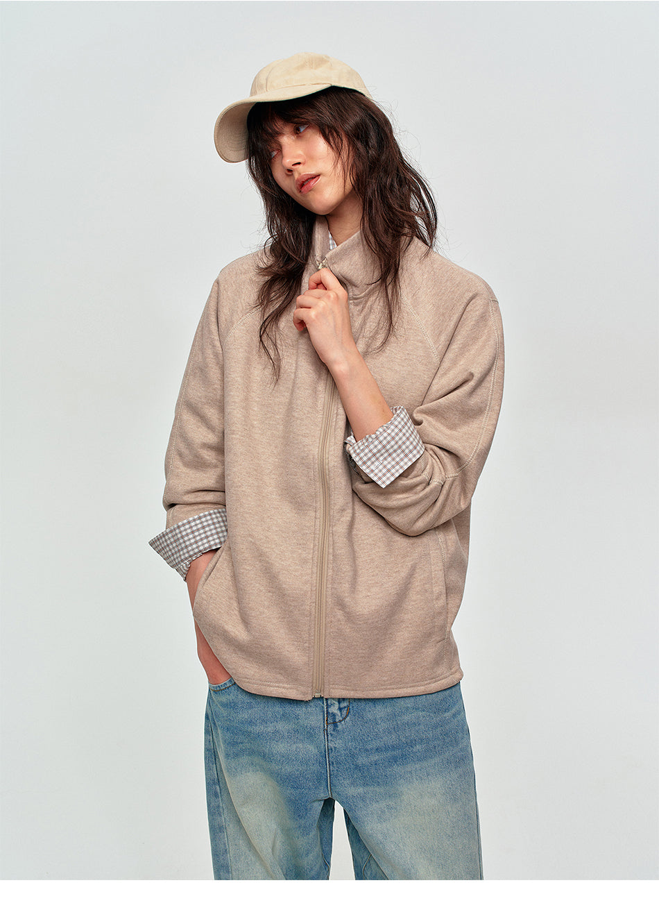 MADWITCH RAGLAN-SLEEVE STAND-COLLAR ZIP SWEATSHIRT #WT2373