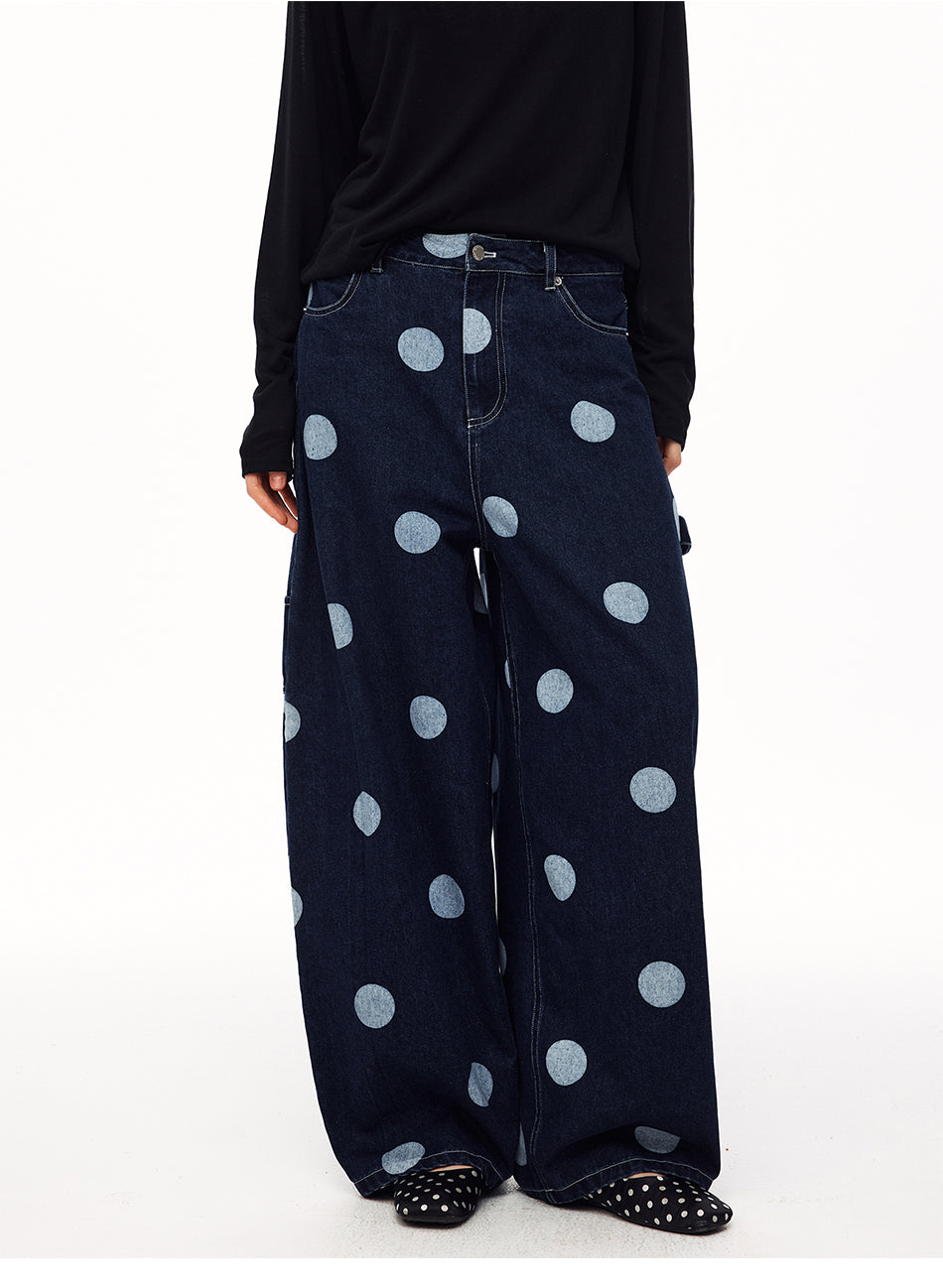 MADWITCH HEART DOT-PRINT WIDE-LEG JEANS #AK172