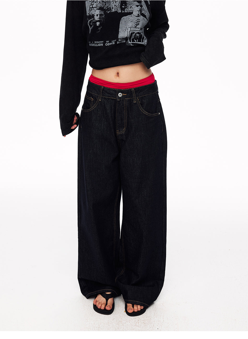 MADWITCH EMBROIDERED BACK-WAIST WIDE-LEG JEANS #WHOA158