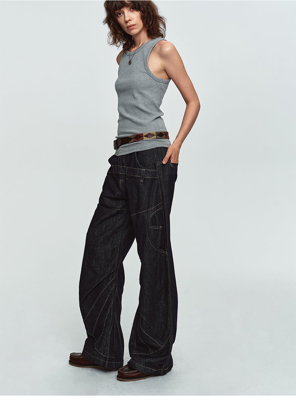 MADWITCH DECONSTRUCTED RAW-DENIM WIDE-LEG JEANS #2026380