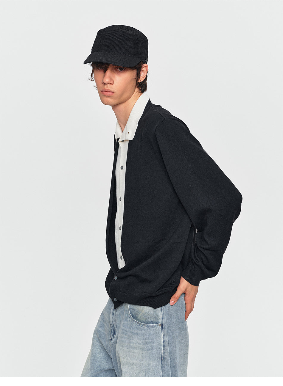MADWITCH LAYERED SHIRT-COLLAR CONTRAST-PLACKET KNIT CARDIGAN #UTU085