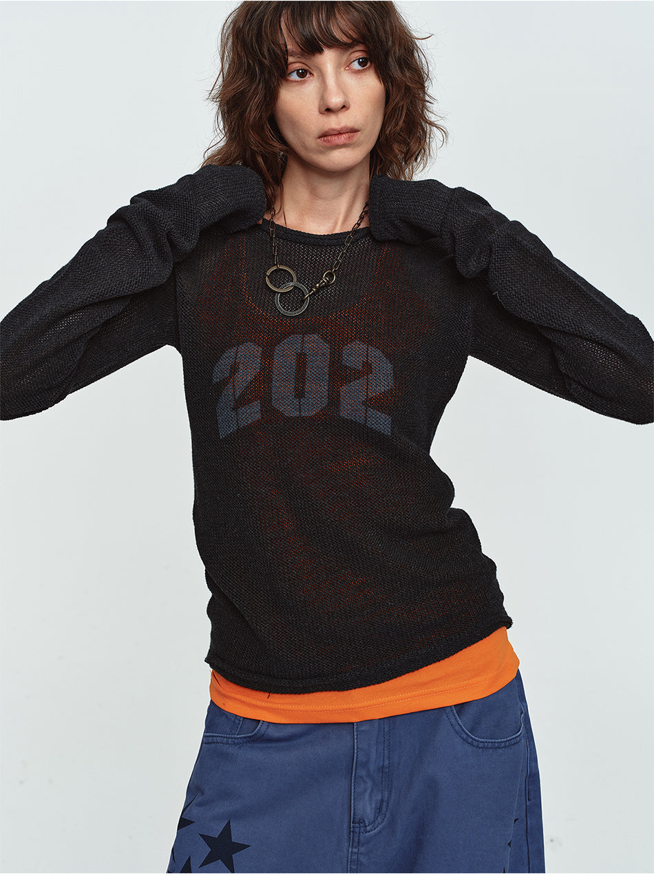 MADWITCH MESH GRAPHIC CROPPED SWEATER #MYC032