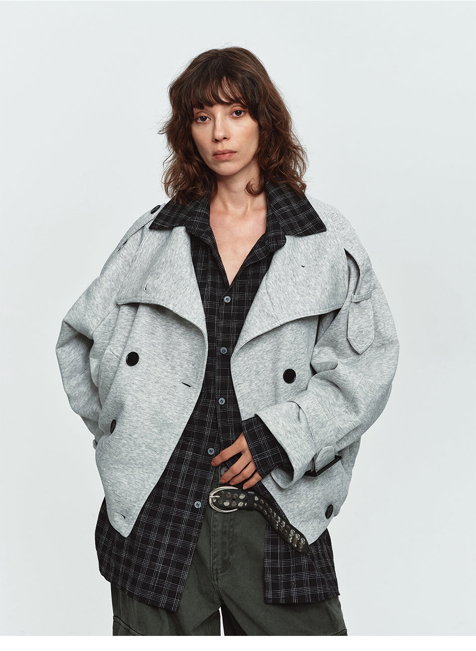 MADWITCH DOUBLE-BREASTED UTILITY-STRAP STAND-COLLAR SWEATSHIRT #G2611