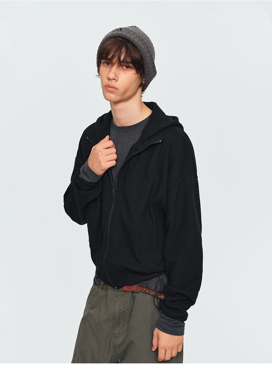 MADWITCH WAFFLE-KNIT CROPPED ZIP HOODIE #2605WT5091