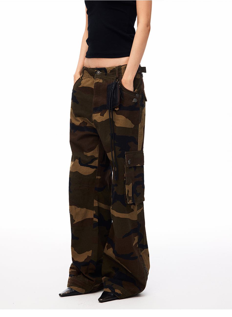 MADWITCH CAMO MULTI-POCKET BUCKLE-BACK CARGO TROUSERS #CK61026