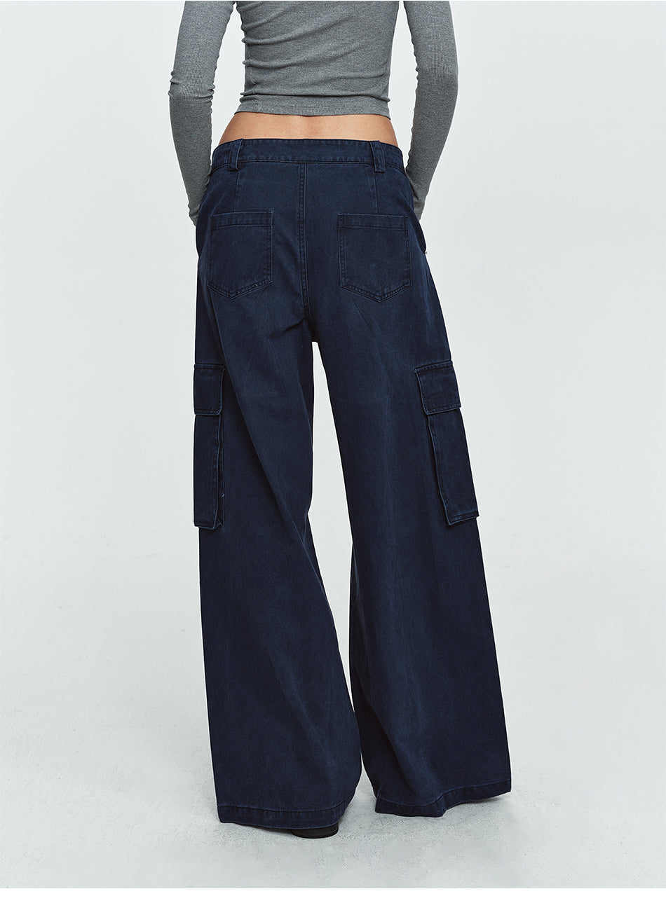 MADWITCH PLEATED WASHED CARGO WIDE-LEG TROUSERS #7621