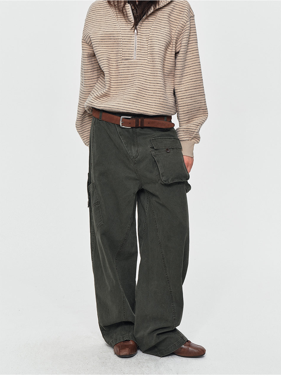 MADWITCH WASHED ASYMMETRIC CARGO TROUSERS #A641