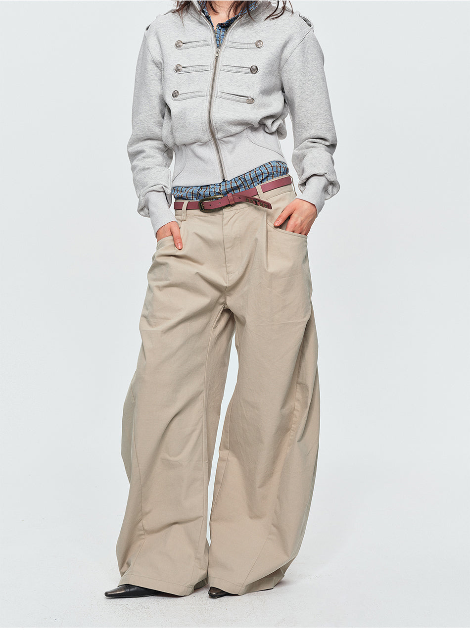 MADWITCH DOUBLE-PLEATED CURVED WIDE-LEG PANTS #A638