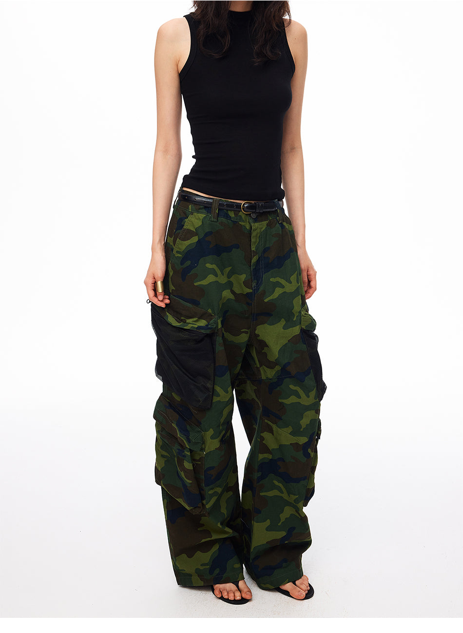 MADWITCH CAMO MESH-PANEL CARGO WIDE-LEG PANTS #CK61072