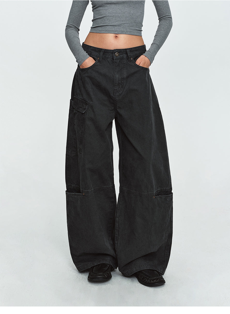 MADWITCH WASHED MULTI-POCKET CURVED-LEG CARGO PANTS #DR9622