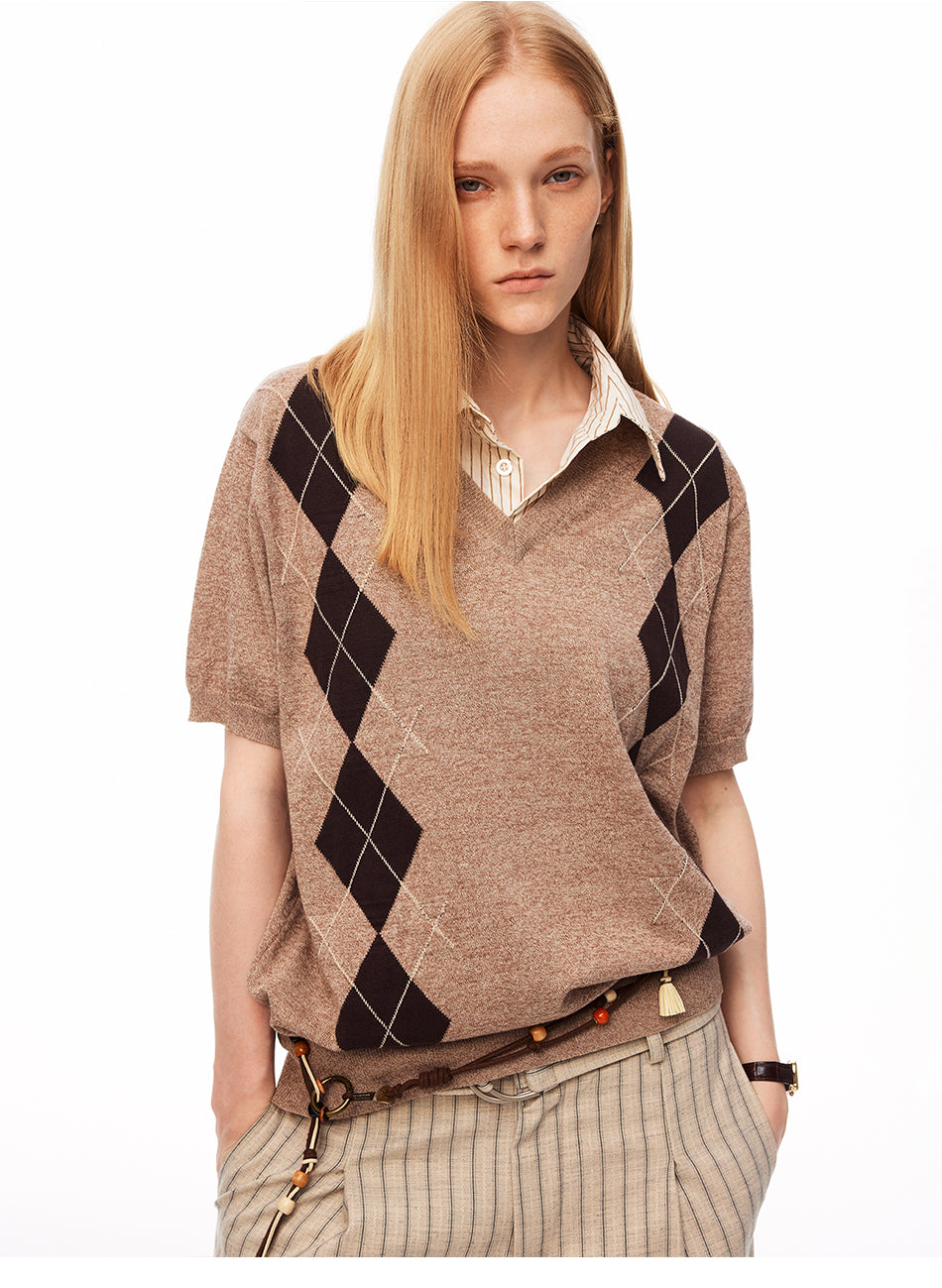 MADWITCH PREPPY ARGENTINA V-NECK SHIRT COLLAR KNIT TEE #991330