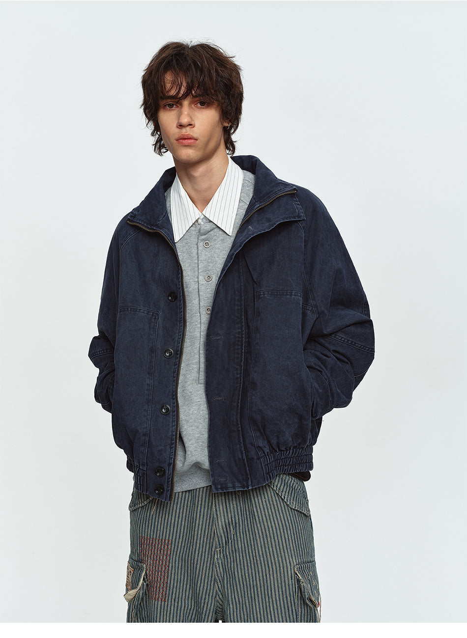 MADWITCH WASHED STAND-COLLAR RIBBED-HEM JACKET #AW26608