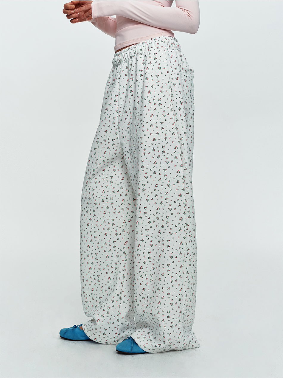 MADWITCH FLORAL-PRINT ELASTIC-WAIST WIDE-LEG PANTS #C1100