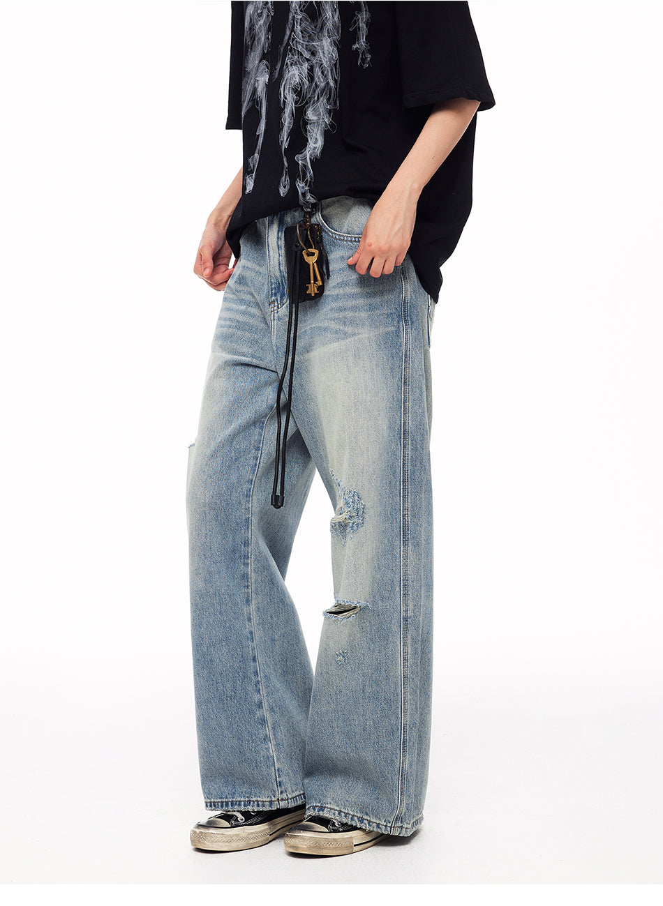 MADWITCH DISTRESSED BUCKLE-BACK WIDE-LEG JEANS #CK9839