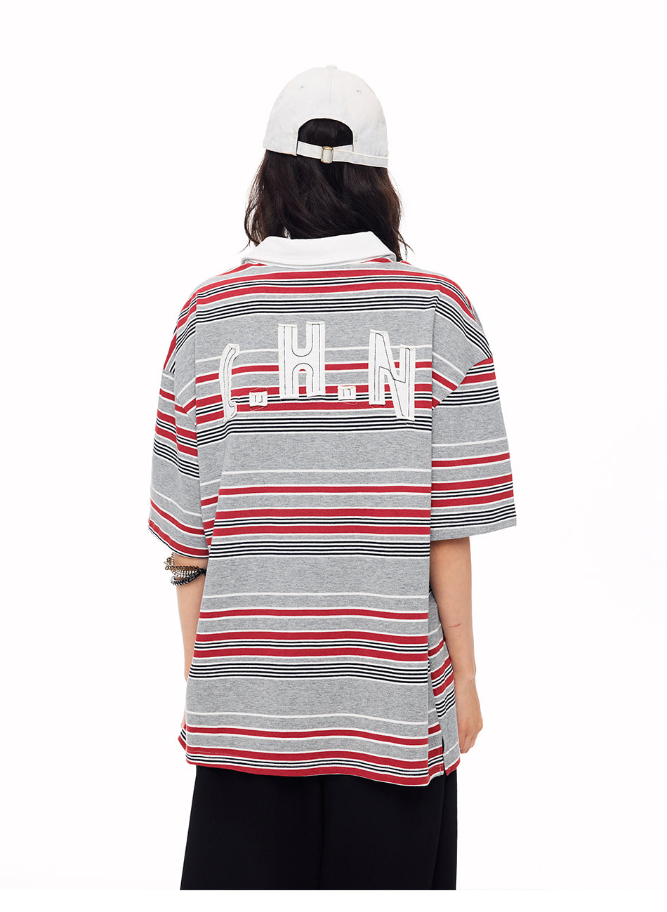 MADWITCH VINTAGE EMBROIDERED STRIPED POLO #TC121