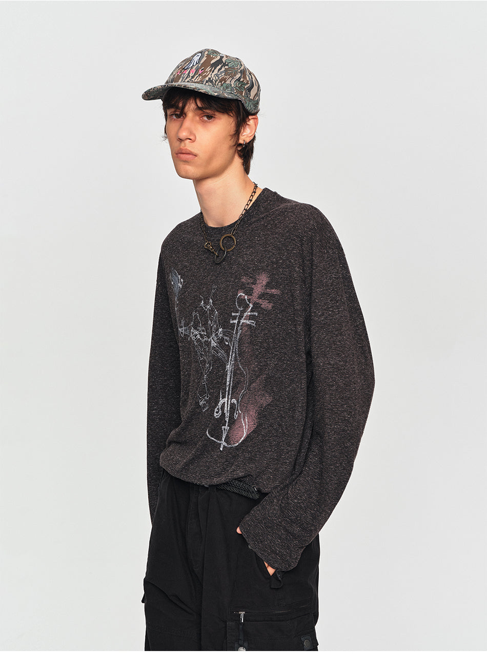 MADWITCH VIOLIN GRAPHIC LONG TEE #2605TX7036